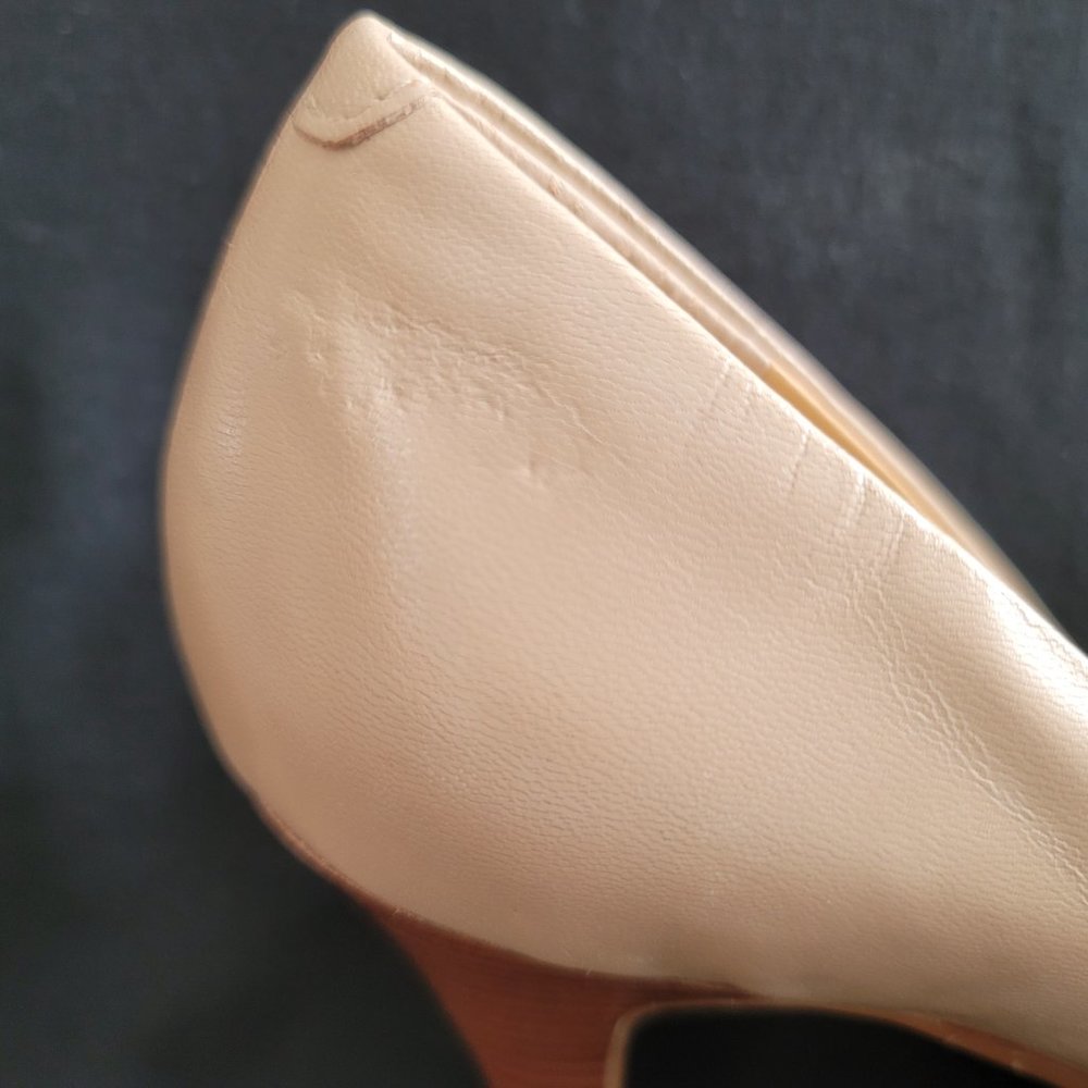 Leather Tan Pump w/wood heel, Platform - Picture 5 of 6